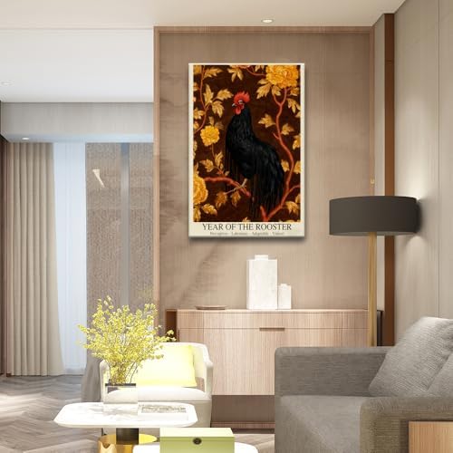 Elegant Chinese Lunar Year of the Rooster Art Print – Golden Chrysanthemum Zodiac Wall Decor for Home Bathroom Living Room Kitchen – Aesthetic Family Wall Decor Prints 12X18 in Wrapped Framed - Image 7