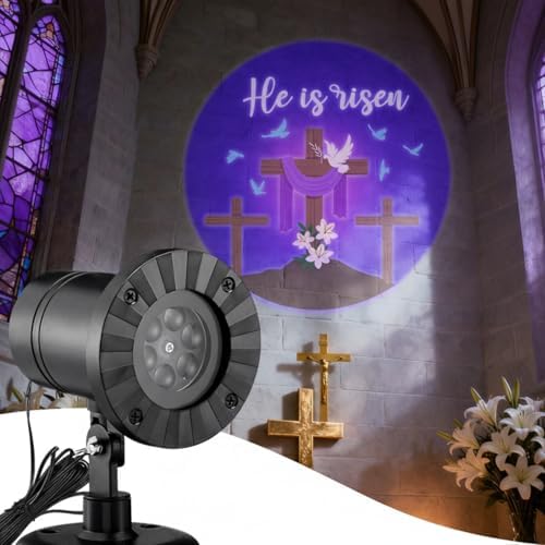 Rossesay Easter He is Risen Outdoor Projector Christian Themed Holy Week Scene Vivid Holiday Projector Decorations for Garage Yard Garden Porch Door Wall Decor Party Gifts by Rossesay
