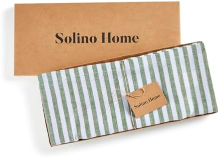 Solino Home 100% Pure Linen Table Runner, 14 x 144 in, Green, Amalfi Stripe - Image 5