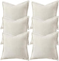 6 Sets Throw Pillow Covers 18 x 18 Cream White Spring Corduroy Striped Boho Beige Pillow Covers, Cushion Pillow Cases for Farmhouse Decor, Living Room Bed Sofa by MuxhelUS