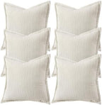 6 Sets Throw Pillow Covers 18 x 18 Cream White Spring Corduroy Striped Boho Beige Pillow Covers, Cushion Pillow Cases for Farmhouse Decor, Living Room Bed Sofa by MuxhelUS