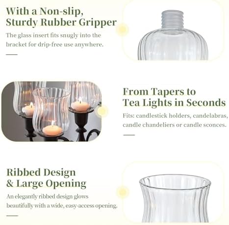Glasseam Glass Votive Cups with Peg: 5 Pcs Ribbed Cup for Candlestick Decor - Image 6