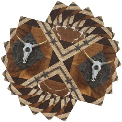 Western Cowboy Placemats Set of 6, Rustic Farmhouse Cow Skull Animal Decoration, Kitchen Dining Room Heat Resistant Non-Slip Table Runner, 12x18 Inches by AuiMzoo