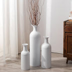 Sziqiqi White Modern Tall Floor Vase, Ribbed Metal Standing Decor, 3Pcs - Image 2