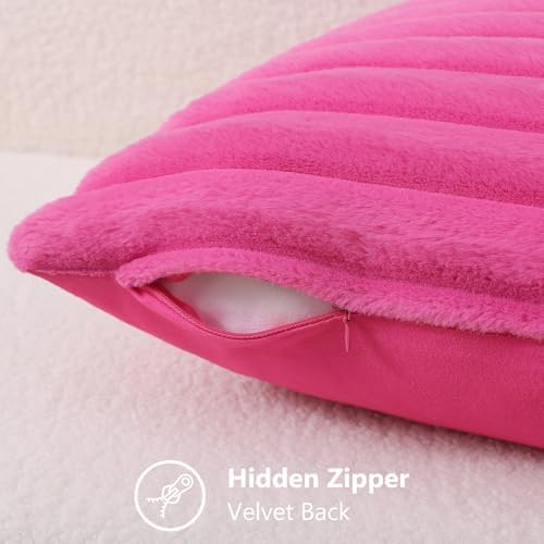 decorUhome Fall Faux Fur Throw Pillow Covers 26x26 Set of 2 Hot Pink - Image 3