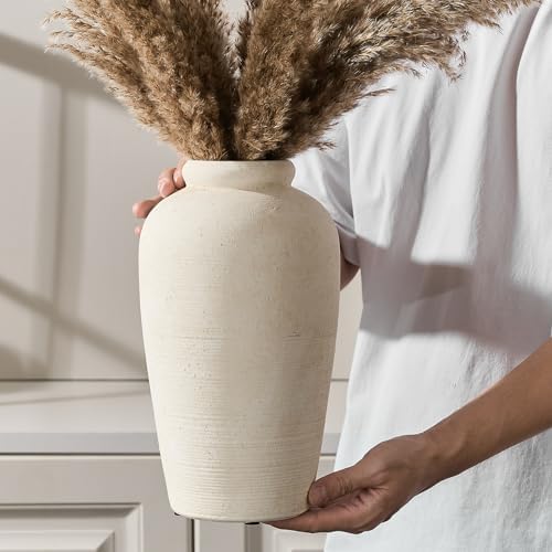 Emotionally Grounded Vase, Vaseking Large Ceramic Rustic Vase, 11 inch Minimalist Decorative Farmhouse Tall Vases for Home Decor, Living Room, Enterway, Table Decoration, Fossil - Image 4