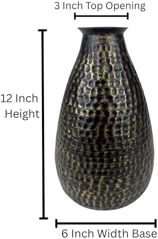 ANDALUCA Rustic Decorative Metal Vase Hammered Finish 12 inch (Black Gold) - Image 2