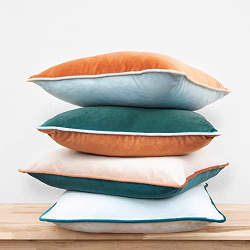 MONDAY MOOSE Decorative Throw Pillow Covers Cushion Cases, Set of 4 Soft Velvet Modern Double-Sided Designs, Mix and Match for Home Decor, Pillow Inserts Not Included (18x18 inch, Orange/Green) - Image 5