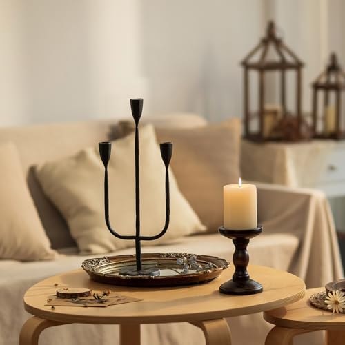 Romadedi Candelabra Balck Candlestick Holders: Taper Candle Holders Metal Tall Vintage Candle Holders Christmas Iron for Table Centerpiece Antique Decor Fireplace Decorative Mantle - Image 5