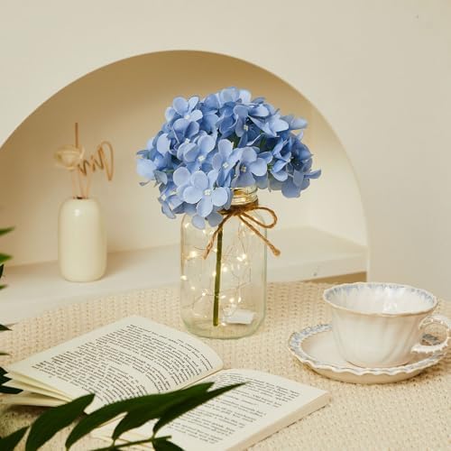 4 Sets Hydrangea Mason Jar Centerpiece with LED Lights for Wedding - Image 4