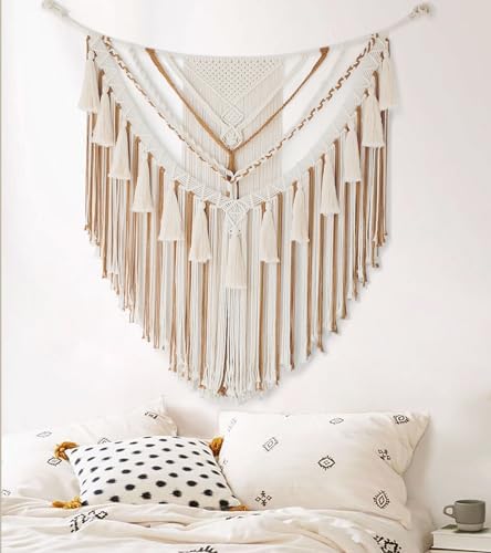 Jakalin Macrame Wall Hanging Tan Panels Boho Yarn Wall Art 31" Wx39 L - Image 2