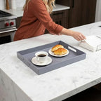 Grey Decorative Tray, Rectangular Large Serving Tray with Handles, Plastic Coffee Table Tray for Ottoman, Living Room, Kitchen Tabletop, 15.7” x 11.8” x1.6” - Image 4
