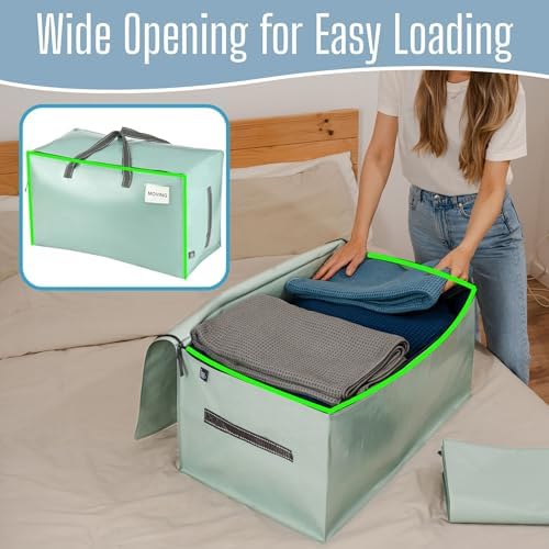 VENO 8 Pack Extra Large Heavy Duty Moving Bags with Wide Opening & Reinforced Handles, Reusable Storage Tote Bags with Strong Zippers for Clothes, College Dorm Essentials & Moving Supplies - Image 2