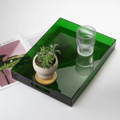 ATZYmolin 16"x12" Large Acrylic Serving Tray, Vanity Platter, Green - Image 2