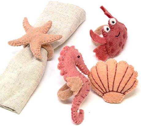 Global Crafts - Handmade Felt Napkin Rings Set - 4-Pack, Seashore Beach - Image 3