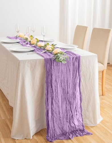 20 Pack Lavender Cheesecloth Table Runner 17x108 Inch Boho Wrinkled Sheer Gauze Cheese Cloth Table Runner Bulk Decor for Wedding, Bridal Shower, Birthday Party - Image 6