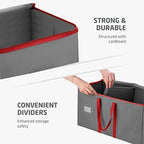 ZOBER Large Christmas Ornament Storage Box - Stores 128 3" Ornaments, With Dividers - Ornament Organizer Storage Box, Durable Christmas Containers Holder - Extra Pockets, Dual Zipper - Gray - Image 5