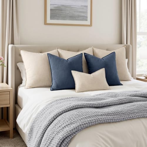 MIULEE Decorative Linen Euro Sham Pillow Covers 24x24 Indigo Blue - Image 5