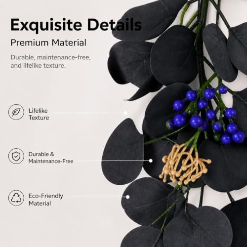 4 Pcs 6Ft Artificial Eucalyptus Garland, Faux Eucalyptus Plants Black Leaves Fake Vines for Halloween Table Home Wedding Mantle Party Indoor Outdoor Decor - Image 5