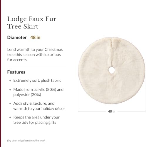 Balsam Hill Lodge Faux Fur Christmas Tree Skirt - Premium Rustic and Luxurious Fur Accents in Brown and Ivory for Tree Decor, Ivory, 48" - Image 3