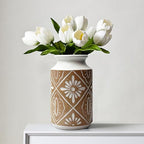 Rustic Ceramic Vase Set of 2 for Living Room Bedroom 11.02'' and 9.05'' Large Unique Flower Vases for Home Decor Office Centerpieces Fireplace Vintage Antique Farmhouse Modern Gift for Plant - Image 4