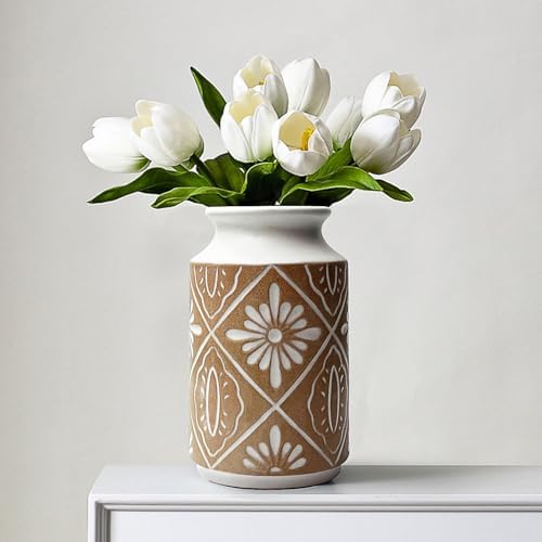 Rustic Ceramic Vase Set of 2 for Living Room Bedroom 11.02'' and 9.05'' Large Unique Flower Vases for Home Decor Office Centerpieces Fireplace Vintage Antique Farmhouse Modern Gift for Plant - Image 4