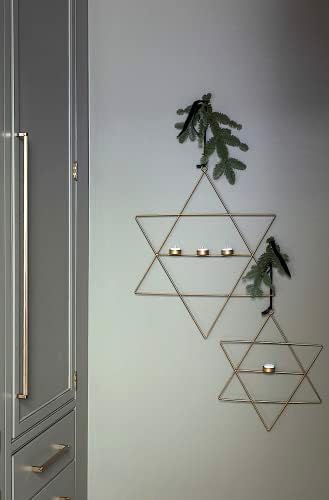 S/2 Star of David Magen Hanging Candle Holder Set Gold Metal Hanukkah Wall Decor with Tealight Holders Jewish Home Decor Party Holiday Decorations 24” & 17” - Image 7