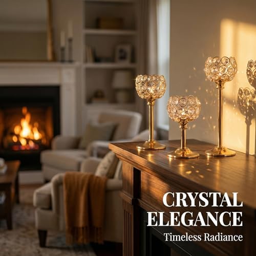 Crystal Candle Holders 2 Set of 6 - Gold Vintage Hollow Ball Candle Stand for Table Centerpiece, Crystal Metal Tealight Candlestick for Wedding, Dining Room Decor - Image 6