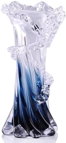 Blue White Clear Wave Gradient, Hand Blown Glass Vase Unique Art Decorative Vase for Ocean Inspired Coastal Home Decor, Centerpiece for Modern Office, Entryway Table by LINYTHER