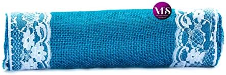 VDS Pack of 20, Burlap Table Runner with White Lace Edge, 100% Natural Jute Rustic Hessian Table Cloth Centerpiece for Wedding Birthday Party Banquet Table Decoration (Size 12X108 Inch)(Teal) - Image 4
