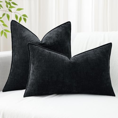 decorUhome Chenille Black Velvet Throw Pillow Covers 22x22 Set of 2 - Image 5