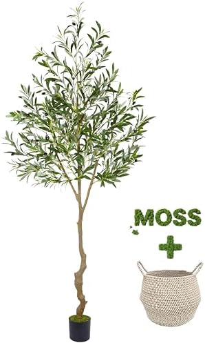 Warmplants Artificial Olive Tree 7ft Fake Plant with Woven Basket by Warmplants