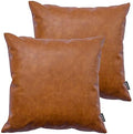 Faux Leather Throw Pillow Covers 20x20 inch Set of 2 Thick Cognac Brown Large Decorative Modern Boho Farmhouse Bedroom Living Room Square Cases for Couch Bed Sofa by HOMFINER