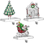 GUOER 3 Pack Christmas Stocking Holder Set for Mantle Christmas Decorations Mantle Fireplace Topper-House, Sleigh and Christmas Tree Hangers Decorative Metal Hanger by GUOER