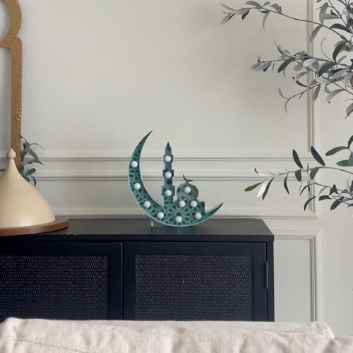 Moon Marquee Light - 12 Inch Crescent Moon Ramadan Decorations with Timer & USB Power | Elegant Ramadan & Eid Mubarak Decor for Home, Parties, Ramadan Essentials & Eid Celebrations, Green - Image 3