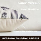 Amor Virisso Floral Throw Pillow Covers 20x20 Set of 2 Block Print Pillow Covers Neutral Floral Striped Farmhouse Decorative Pillow Covers for Sofa Couch Bed, Light Taupe - Image 2