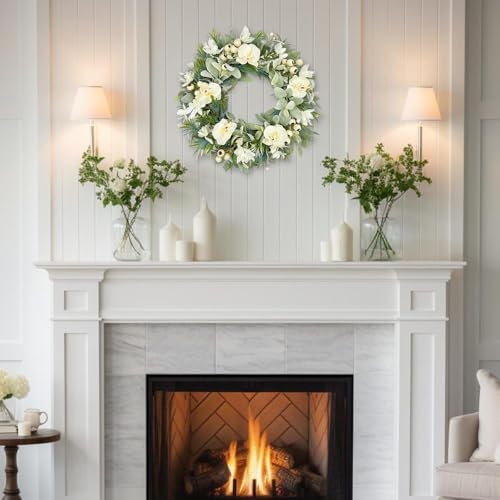 White Orchid Wreath for Front Door, 22 Inch Spring Summer Wreath with Soft Lamb's Ear and Cream Berries, Handcrafted Artificial Floral Wreath for Farmhouse, Indoor and Outdoor Year-Round Decor - Image 6