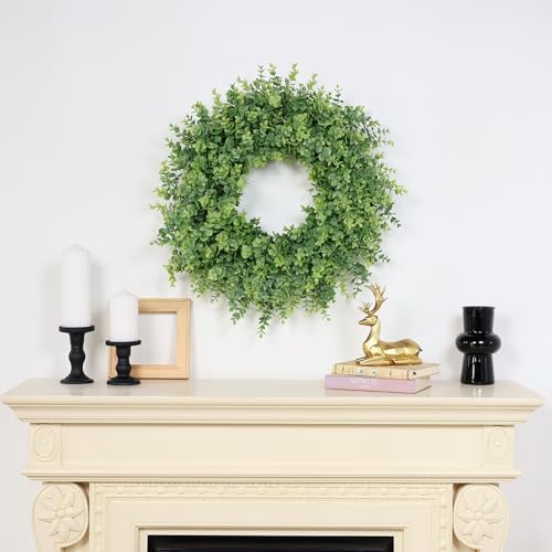 26" Large Artificial Eucalyptus Wreath, for Front Door Decor(Green) - Image 4