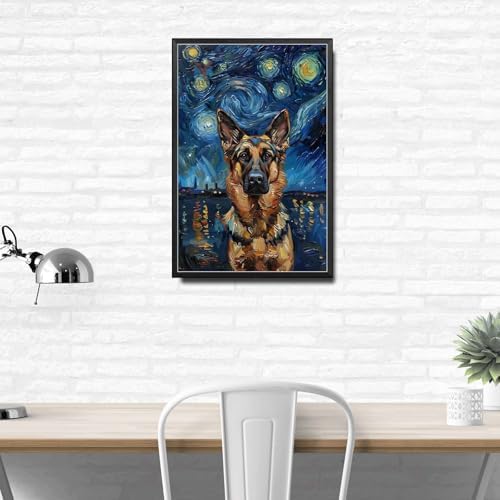 Metal Sign Tin Sign Vintage Wall Art German Shepherd Starry Night Shepherd Loyal Shepherd in A Night Sky for Home Farm and Seasonal Displays Rustproof Aluminum 12×16 Inches with Metal Frame - Image 3