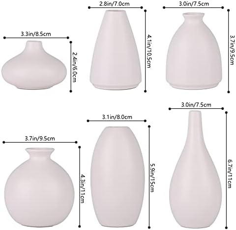 Set of 6 Matte White Small Vases for Flowers, Ceramic Bud Vase Bulk Boho Centerpieces for Tables, Mini Short Vase Modern Bulk Wedding Centerpieces Ikebana Vases for Bridal Shower/House Warming Gift - Image 2