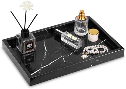 Marble Bathroom Vanity Tray, Black Marquina, 12"x 8" x1.2" by HESHIBI