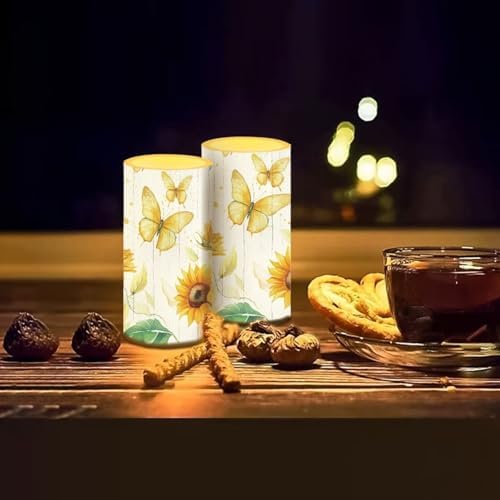 Butterfly Sunflower Flameless Candles 2 Pack 6 x 3 inch Battery Operated Candles with Multicolor Timer Remote Control LED Fake Candles for Warm Light Dinner Table Home Decor - Image 7