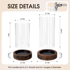 Hurricane Candle Holder Wooden: Set of 2 Candle Holder Pillar with Wood Base Clear Glass Sleeve – Rustic Wooden Candle Holders for Home Decor, Weddings, Table Centerpiece(Brown) - Image 3