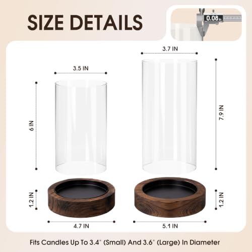 Hurricane Candle Holder Wooden: Set of 2 Candle Holder Pillar with Wood Base Clear Glass Sleeve – Rustic Wooden Candle Holders for Home Decor, Weddings, Table Centerpiece(Brown) - Image 3