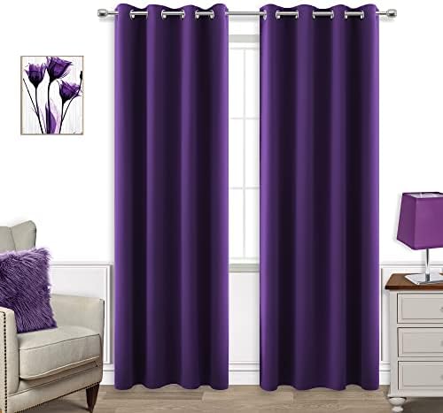 Dark Purple Curtains 84 Inch Length for Living Room 2 Panels Set Grommet Window Drapes Rich Royal Deep Purple Blackout Luxe Elegant Curtains for Bedroom Girls ,52 x 84 Inches Long Eggplant Plum by KOUFALL