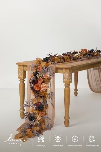 Ling's Moment Flower Garland - 6FT Eucalyptus & Rose - Sweetheart Table Decor for Wedding Reception, Artificial Floral Garland for Mantle, Thanksgiving, Christmas Decoration, Black & Burnt Orange - Image 2