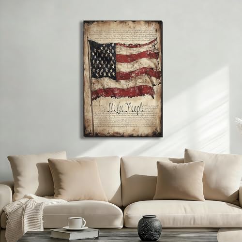 ZERILYN Ship Next Day – We the People Canvas Wall Art, USA Flag Patriotic Painting, Independence Day Home Decor, Rustic American Historical Wall Hanging - Image 2