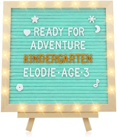 10"×10" Felt Letter Board with LED Lights & Stand, First Day of School Sign by ANPHSIN