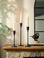 NUPTIO Cast Iron Candlestick Holders: Black Candle Stick Holder Set of 3 - Image 3