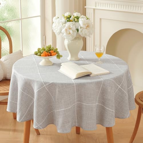 Zobesta Linen Round Tablecloth 70 in Round Fabric Table Cover Grey by ZOBESTATABLECLOTH